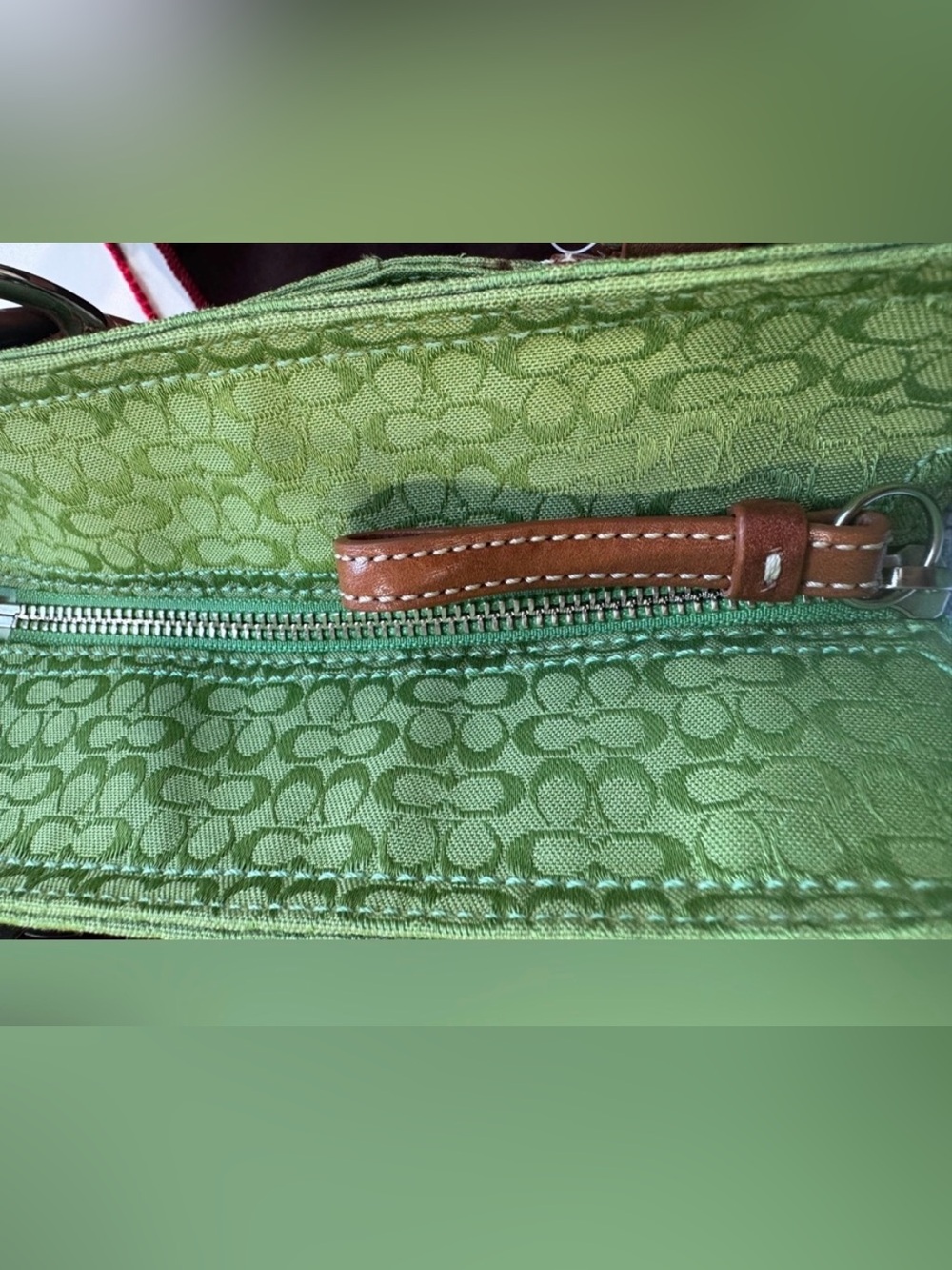 Coach Signature & Suede Green Satchel + 🍉 Coach Watermelon Coin Purse + 💯 Scarf - Picture 5 of 12